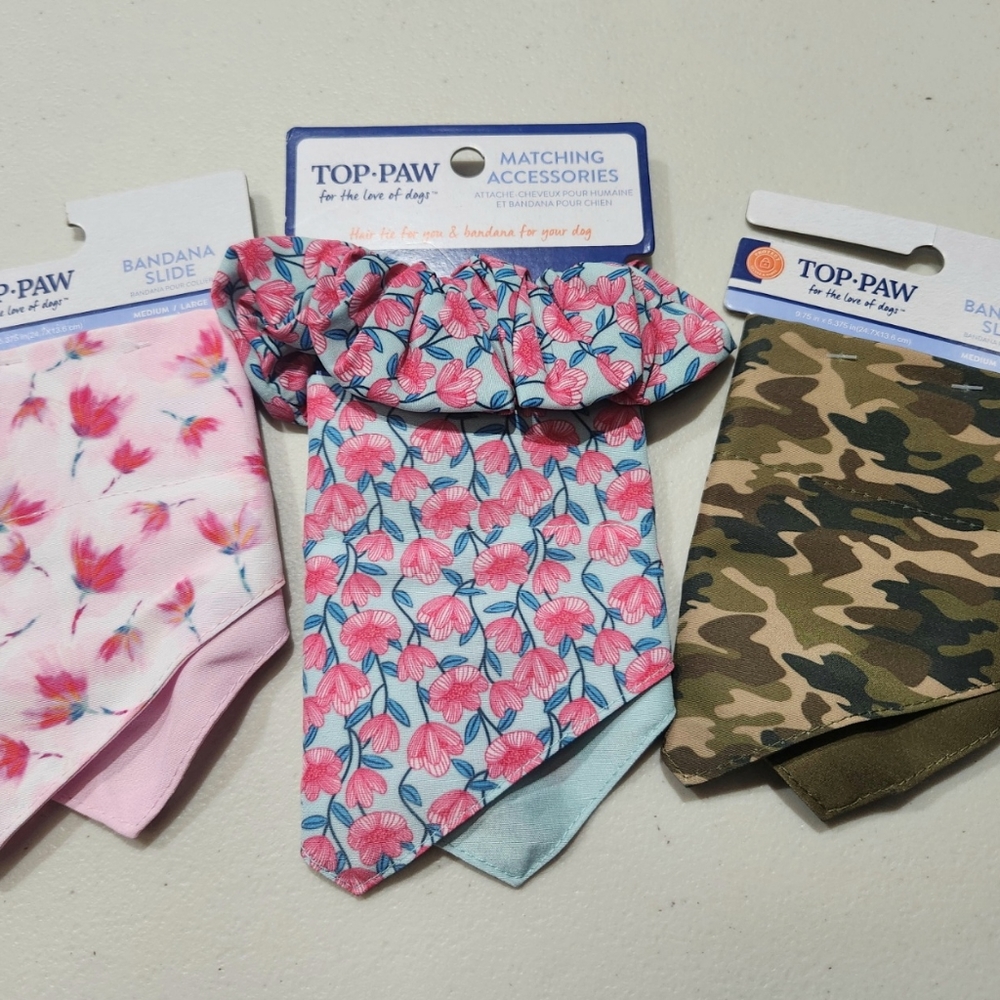 Top Paw Bandana Slides/Accessories for Dogs, Bundle, MD/LG